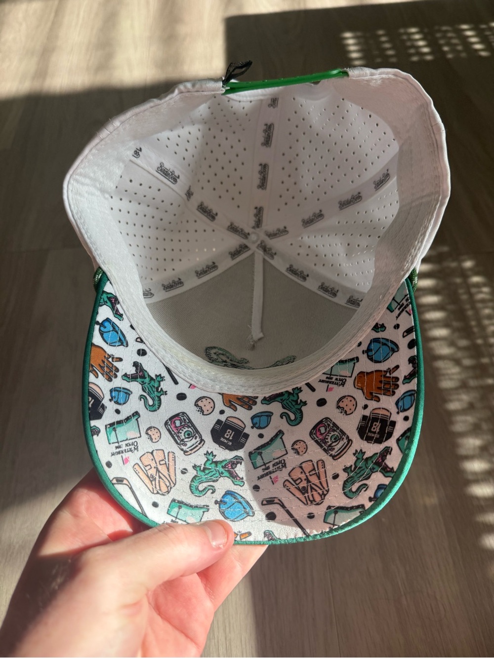 BirdieBoss Golf Alligator Gator Rope Snapback Hat White Green - Picture 4 of 6
